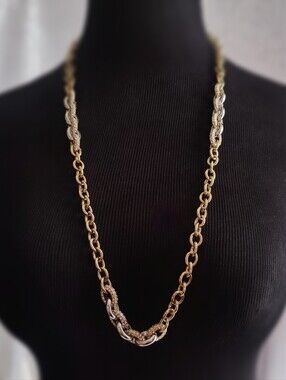 Ann Taylor Gold Tone Long Chain Necklace Rhinestone Link Statement Necklace 30”